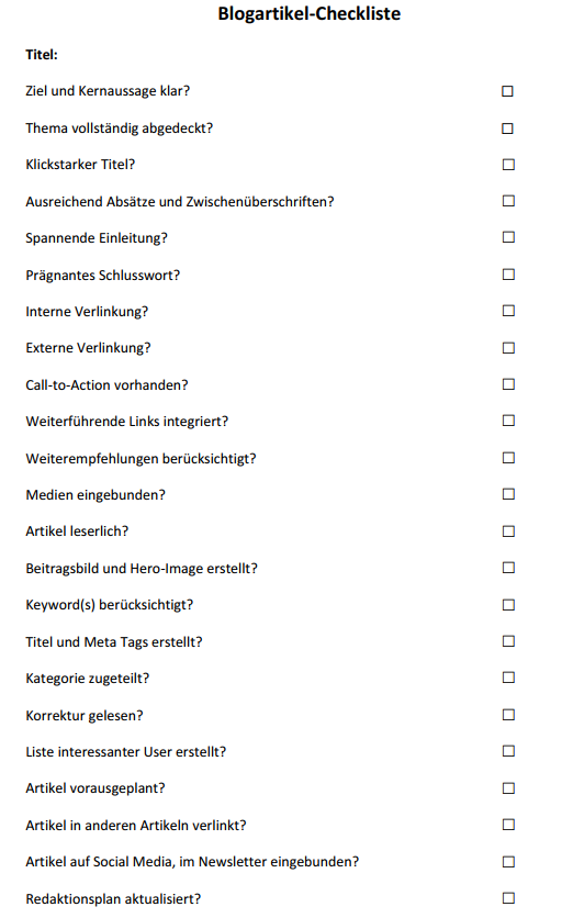 Blogartikel-Checkliste - Screenshot